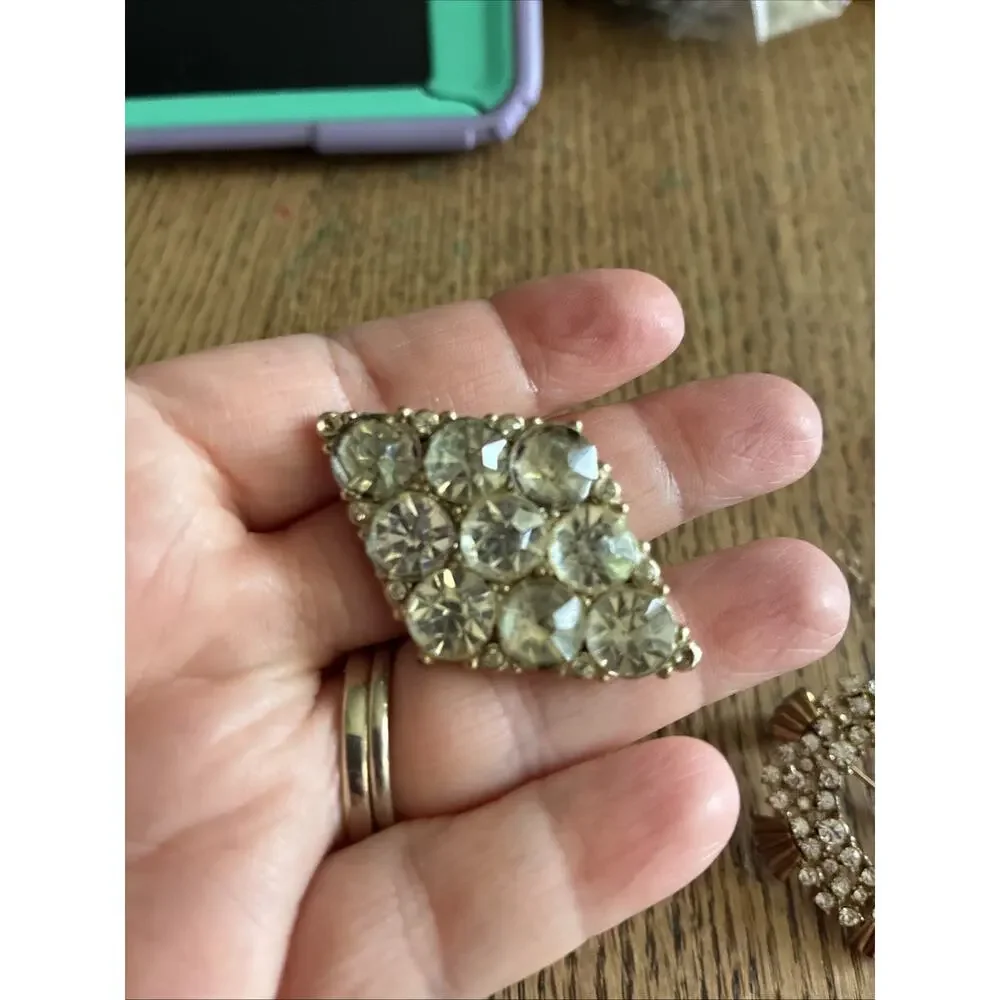 Lot Of 3 Vintage Brooch Pins Crystal Rhinestone Estate Jewelry
